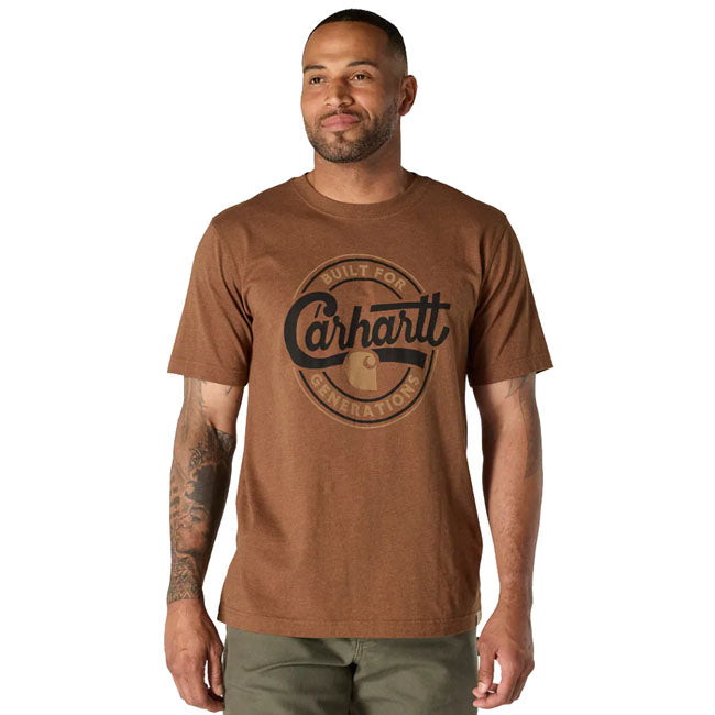 Lightweight comfort with signature style. This Carhartt relaxed-fit t-shirt is made from breathable cotton-blend jersey and features a rib-knit crew neck; strong stitching; and a classic Carhartt script logo on the front. Relaxed Fit Short Sleeve Rib knit crew neck Flat two needle cover stitch hem Carhartt "Script Logo" graphic print on front Woven Lightweight Jersey Cotton/Poly Vortex 60% Cotton/40% Polyester