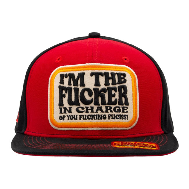 Announcement? Got it! This King Kerosin flatbrim cap leaves no doubt who''s in charge. With the dominant patch on the front; you make a statement that''s guaranteed not to be whispered. Red and black with contrast stitching; a "HARDCORE" print under the visor; and a snapback closure; this cap delivers hardcore attitude from front to back. Anyone who loves clear language will love this cap.