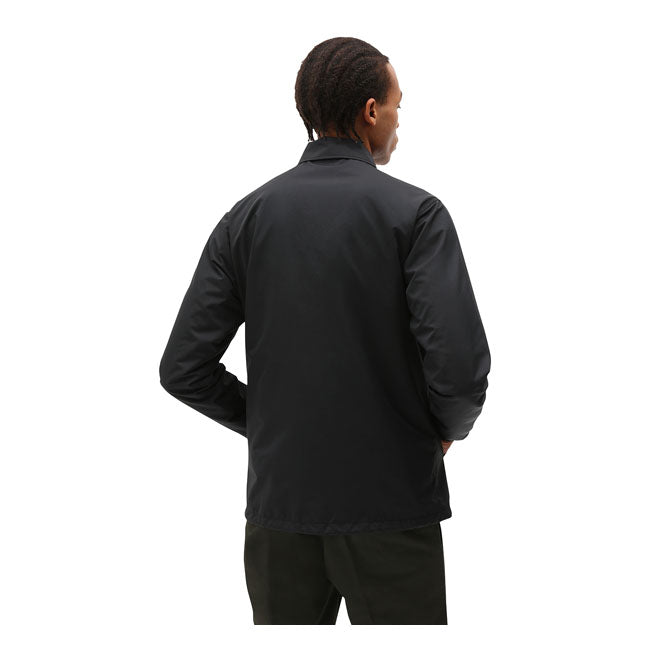 The Dickies Oakport Coach jacket is an athletic jacket and unisex staple; with authentic fabrication and detailing. Made with a coated Ottoman fabric; featuring two welt pockets; snap button closure; drawcord at the hem; elasticated cuffs and the iconic Dickies label on the chest. A clean; casual; lightweight and waterproof jacket with timeless style. Coated ottoman 100% Nylon 158 GSM