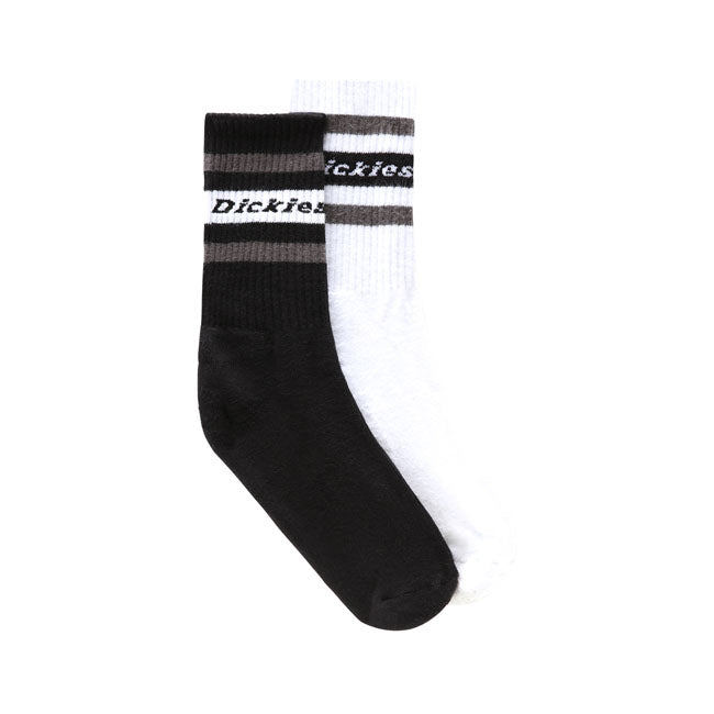Dickies Genola Sokken Twee Pack Zwart En Grijs Met Contrasterende Strepen En Dickies Logo