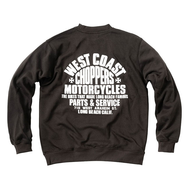 West Coast Choppers WCC Parts Sweatshirt Zwart Met OG Kruislogo Op Borst En Rug Grafiek