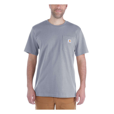 The Carhartt K87 Pocket t-shirt debuted in 1992; it's rugged cotton design and clean looks made it a fast favorite among the hard-working folks who pulled it on. This t-shirt is made with heavyweight cotton built to handle tough days on the job. Cut for a relaxed fit with a chest pocket so you can keep your essentials close. Available in a wide range of classic and seasonal colors. Relaxed Fit Rib knit crew neck Left chest pocket Flat two needle cover stitch hem Carhartt label sewn on pocket Woven 6.