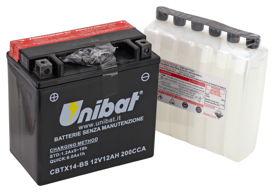 UNIBAT AGM DRY BATTERIES WITH ACID PACK