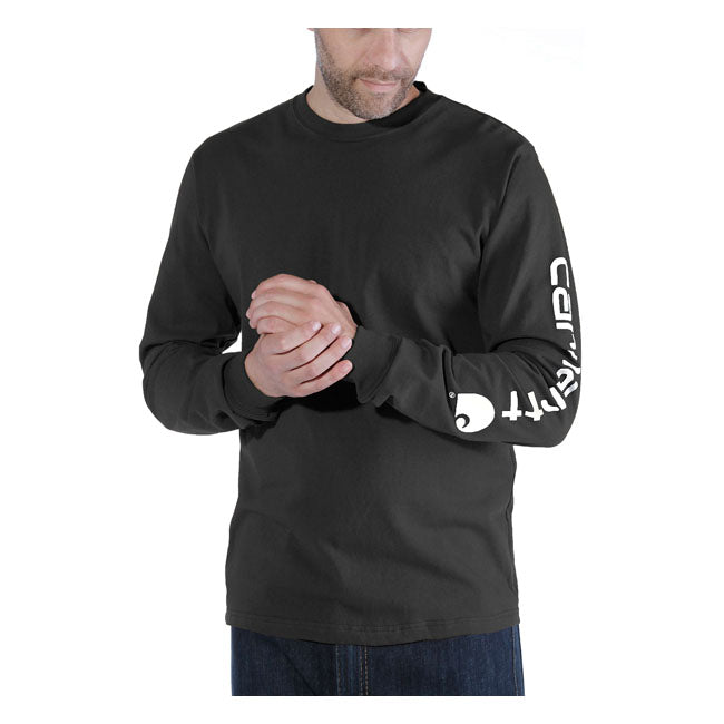 Since 1889; Carhartt has made durable workwear you can count on as you tackle the toughest jobs. This Sleeve logo long sleeve bears the name proudly on the sleeve. Made of heavyweight cotton jersey and relaxed fit cut for free movement. Relaxed fit Long Sleeve Rib knit crew neck Rib knit cuffs Flat two needle cover stitch hem Carhartt "Signature Logo" plastisol graphic print on front 6.75 oz/ydý - 229 gsm Heavyweight Jersey