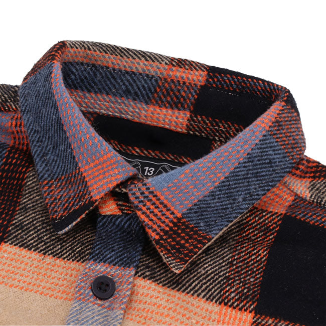 The 13 1/2 Steel Flannel Shirt is built for action and style; this shirt transitions seamlessly from job site to date night. Crafted from 100% heavyweight cotton; it offers rugged durability with breathable comfort. Thoughtfully tailored for a roomy fit; it features single- and double-needle polyester stitching for lasting wear. Rugged stainless-steel snaps to add a touch of flair. Available in several colorways.