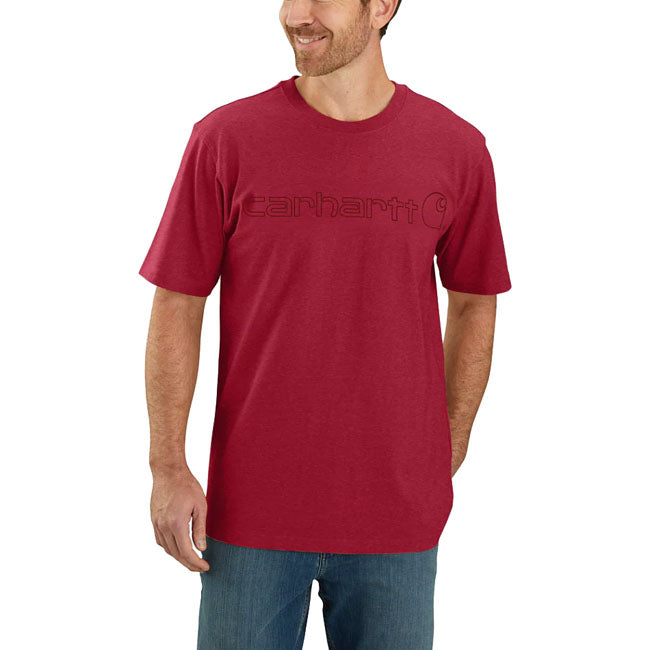 For generations; Carhartt has made work clothes for men and women who work hard. This Carhartt Logo graphic relaxed fit t-shirt honors that heritage with a logo on the chest. Made with cotton that''s durable enough for the workday and soft enough for the weekend. Relaxed Fit Rib knit crew neck Flat two needle cover stitch hem Carhartt "Signature Logo" plastisol graphic print on chest 6.75 oz/ydý - 229 gsm Heavyweight jersey