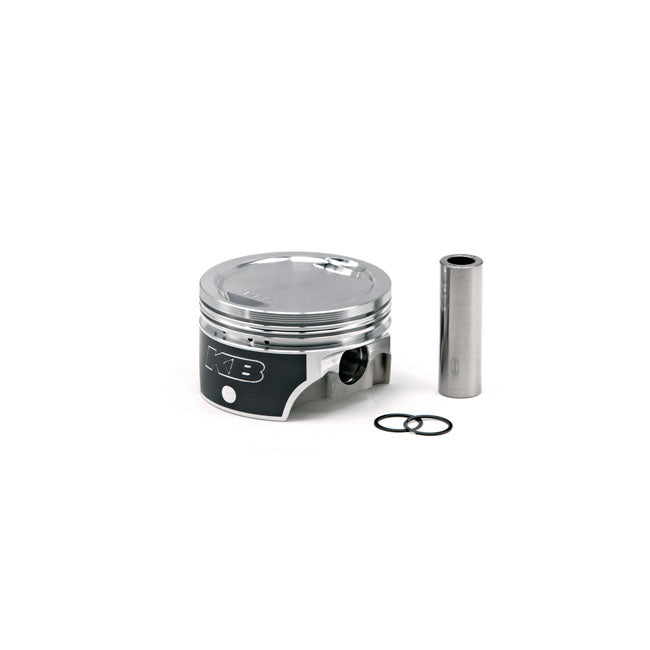 883-1200 conversion forged piston set. 10.1 CR with 51cc head. Works with unmodified 883 heads. Piston weight 337gr.  Piston pin weight 97gr.  Piston pin dia. .791" / offset.  Head type: Dish with +9.8cc.  Compression height 1.280".  Bore 3.498".  Stroke 3.812".  Rod length 6.926".  Cyl. length 4.650".  All KB forged pistons are made from 4032 alloy; a 11% silicon alloy that is formed in a forging press. Forging aluminum gives a superior strength and structural integrity on a molecular level; after which it