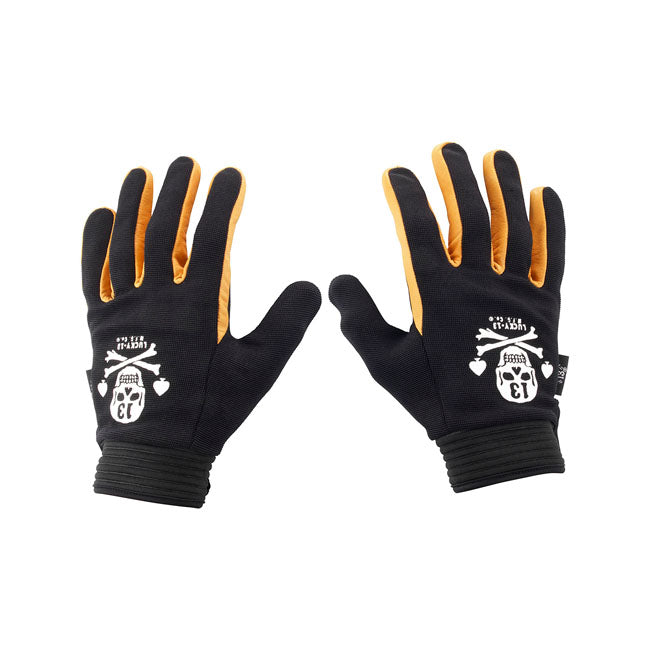 Lucky 13 Pirate Skull Leren Handschoenen Zwart Geel