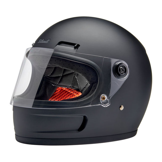 Biltwell takes with the Gringo SV the classic motorcycle aesthetic we reenergized ten years ago in a bold new direction. The result is a helmet with world-class comfort; function; and style. There are vents directly integrated into the helmet shell; giving the helmet a racy silhouette while facilitating internal airflow. Channels within the EPS safety foam effectively dissipate heat and moisture buildup; ensuring comfort during rides. Additionally; the sliding mechanisms behind the brow vents enable riders 