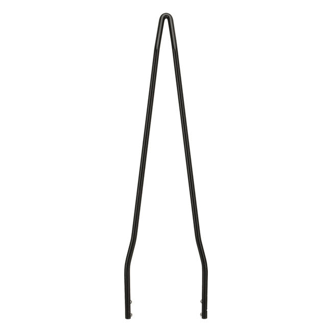 Black powder coated. 30" tall. Side plate width 11". Made from 9/16" round steel bar. Can be used with stock or aftermarket side plates.  Note: Cycle Visions advises these round 9/16" (14.3mm) ''Old School'' sissy bars are not designed and not to be used to hold passengers.  Note: Side plates not included.  Note: Will not fit ''Plug-N-Playr'' side plates.
