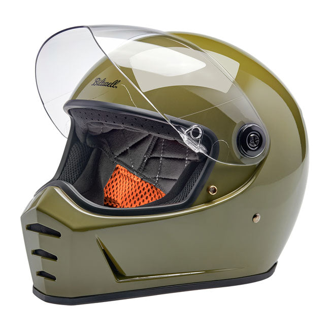 Progressively styled and rigorously tested; the Biltwell Lane Splitter; ECE 06 and DOT approved; helmet is a top choice for riders who demand comfort and high performance. The aggressive looking lines of this helmet truly set it apart in the retro-styled helmet market. Features include a rugged ABS outer shell with hand-painted finish; ventilated and shock-absorbing EPS safety liner with gorgeous hand-stitched interior padding; removable cheek pads; clear anti-fog and anti-scratch CE-certified shield. Also 