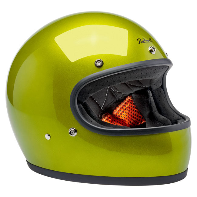 The Biltwell Gringo takes its ''60s motorsport aesthetic and elevates it to modern ECE R22.06 and DOT motorcycle standards. The injection-molded ABS outer shell is rugged yet lightweight with hand-painted beautiful colors. Removable/replaceable comfort liner and cheek pads feature brushed fleece Lycra touch points to absorb and evaporate perspiration. Also there are speaker cut-outs for intercoms and a double d-ring chin strap.