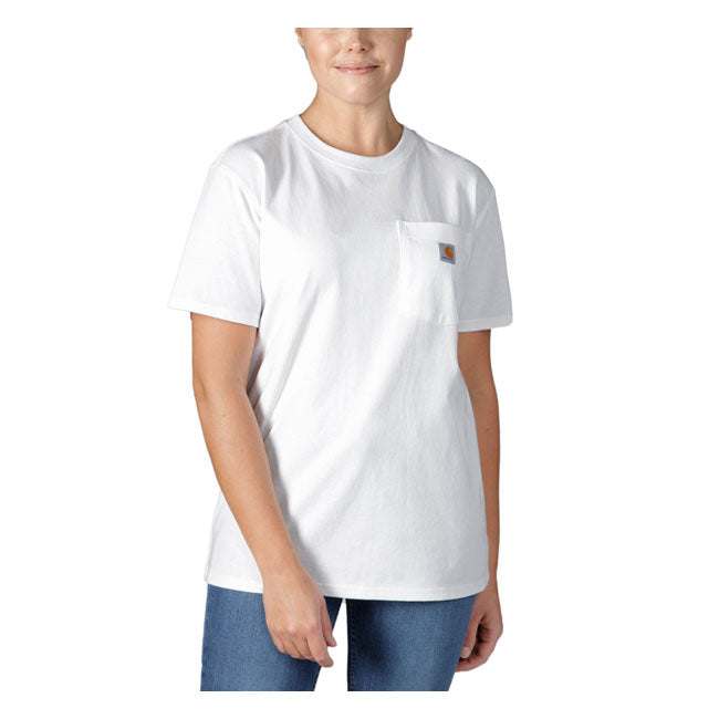 Carhartt Dames T Shirt Met Borstzak Van Zware Witte Katoen