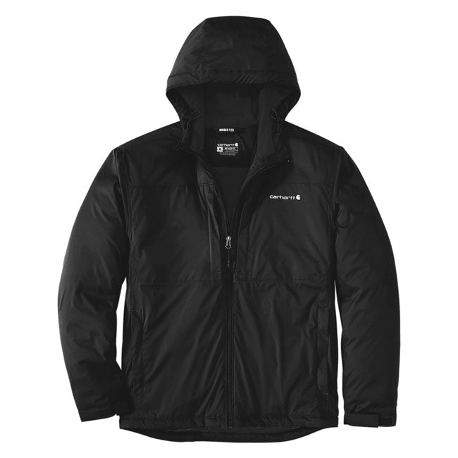 Lightweight protection packed with performance. This Carhartt relaxed-fit jacket features a water-repellent shell; wind resistance; and sweat-wicking Force Series tech. Designed with a three-piece hood; zip pockets; tapered seams; and Rugged FlexT stretch for movement in all conditions. Relaxed Fit Rugged FlexT - Allows for more movement Carhartt ForceT - FastDryT Technology is engineered to fight sweat and dry fast; so you stay cool and comfortable 24/7 Wind FighterT - Wind resistant Attached three-pi