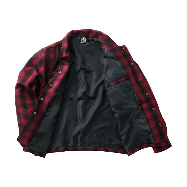 West Coast Choppers WCC Wolvoering Plaidshirt Rood Zwart met Snapknopen en Binnenzak