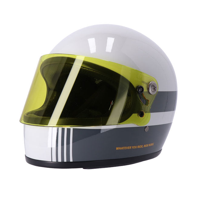 The Roeg Chase Full-face helmets; with its super-clean silhouette; the stylish and comfortable Chase is a multifunctional; retro inspired full-face helmet designed for everyday use; whatever the situation. The CE 22.06 approved helmet is made of `RQ LIGHT' fiberglass shell with a multi-density EPS liner and in two ergonomic shell sizes. Features a classic double D-ring adjustable chinstrap with microtech fleece padding; gunmetal grey visor hardware kit; microtech fleece comfort lining which is remove- and w
