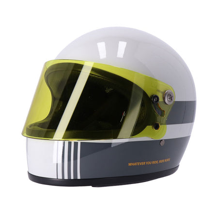 The Roeg Chase Full-face helmets; with its super-clean silhouette; the stylish and comfortable Chase is a multifunctional; retro inspired full-face helmet designed for everyday use; whatever the situation. The CE 22.06 approved helmet is made of `RQ LIGHT' fiberglass shell with a multi-density EPS liner and in two ergonomic shell sizes. Features a classic double D-ring adjustable chinstrap with microtech fleece padding; gunmetal grey visor hardware kit; microtech fleece comfort lining which is remove- and w