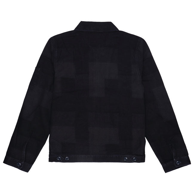 The Jacquard Eisenhower is our most recognisable jacket; with authentic Dickies detailing and fabrication; this season in jacquard block fabrication. Made with 100% 9.75OZ jacquard patch cotton; featuring front zipper body; angled front welt pockets; and woven Dickies label above the hem. adjustable buttons on the waistband. A timeless work inspired staple with all new jacquard fabrication.Materials: 100% 9.75OZ COTTON.