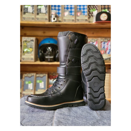The Holy Freedom Night Hawk Boots combine rugged durability and bold style; featuring regenerated leather uppers; a grippy rubber sole; and internal ankle protection. Designed for motorcycle racing and tough conditions; they offer a secure fit with a technical side tension strap; two-position steel buckle; and adjustable calf closure. CE-approved for safety; these boots deliver unmatched performance; comfort; and control on any ride.