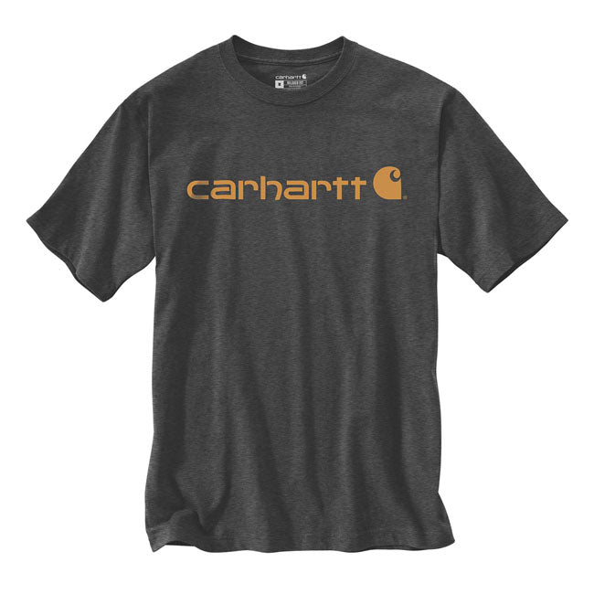 Carhartt Core Logo T Shirt Carbon Heather Unisex Losse Pasvorm Zware Jersey Katoen