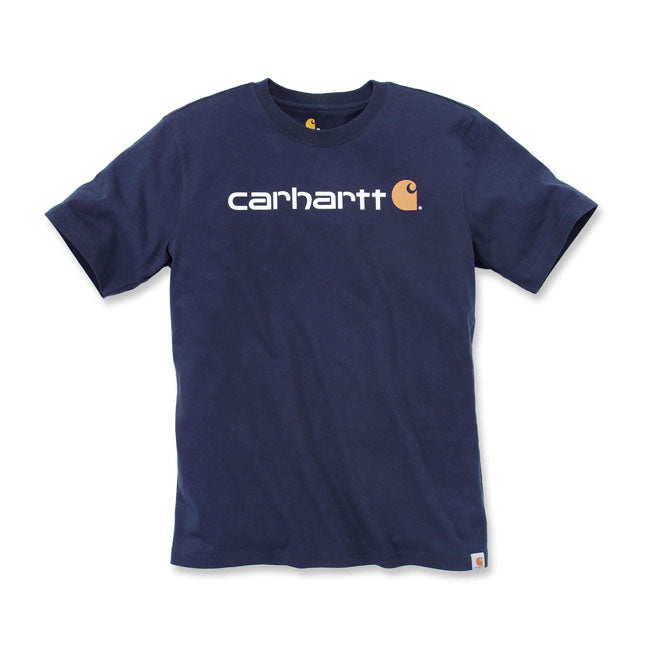 Carhartt Core Logo T-Shirt Navy 6.75 oz Zware Jersey Katoen Relaxed Fit Borstlogo