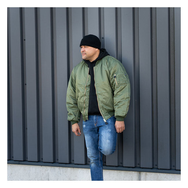 Army Surplus MA1 Bomber Jas Groen Replica Met Quilted Voering Nylon Gevoerd Oranje