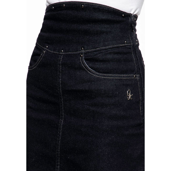 Queen Kerosin Biker Denim Pencilrok Hoge Taille Flared Silhouette Stretchy Katoenblend