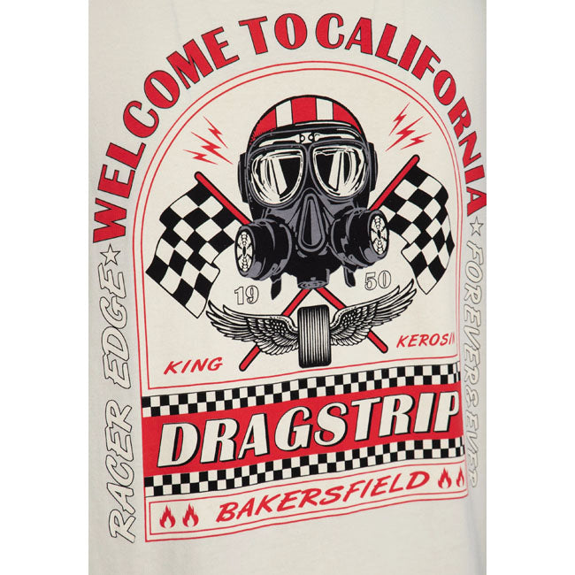 King Kerosin Welcome To California Offwhite Tshirt Rugdruk Dragstrip Californische Racetracks Sfeer Regular Fit
