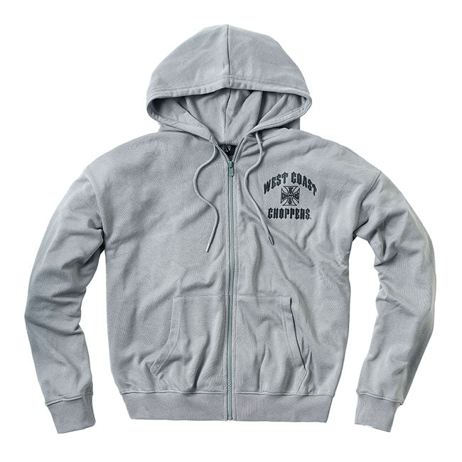 West Coast Choppers WCC Iron Oversized Zip Hoodie Grijs Met Raglanmouwen En 3D Iron Logo