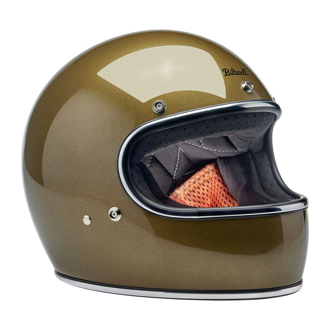The Biltwell Gringo takes its ''60s motorsport aesthetic and elevates it to modern ECE R22.06 and DOT motorcycle standards. The injection-molded ABS outer shell is rugged yet lightweight with hand-painted beautiful colors. Removable/replaceable comfort liner and cheek pads feature brushed fleece Lycra touch points to absorb and evaporate perspiration. Also there are speaker cut-outs for intercoms and a double d-ring chin strap.