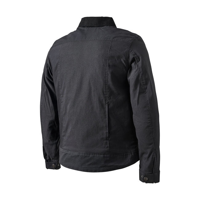 The RSD Cayucas jacket is a classic trucker jacket design but with a waterproof seam sealed construction. The jacket is CE EN 17092:2020-AA Certified and made of poly/nylon woven; equipped with CE level 1 armour and has a back protector pocket. Features satin poly quilted liner; upper chest snap pockets; lots of storage pockets and snap down collar.