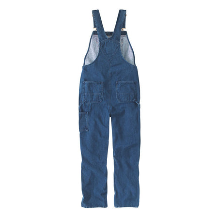LOOSE FIT; STRAIGHT LEG ú 12.3 oz/ydý - 417 gsm ú 100% Cotton ú Washed Denim ú Multi compartment bib pocket with secure zipper closure ú Two large lower front pockets ú Ruler pocket on wearers left side ú Right-leg hammer loop ú Two reinforced back pockets ú Triple stitched main seams ú High back with adjustable suspenders