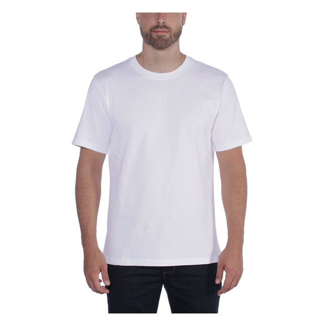 This Carhartt Solid t-shirt is made with heavyweight cotton blend built to handle tough days on the job. The relaxed fit gives you plenty of room to move. Relaxed Fit Rib knit crew neck Flat two needle cover stitch hem Carhartt label sewn on hem Woven 6.75 oz/ydý - 229 gsm Heavyweight jersey