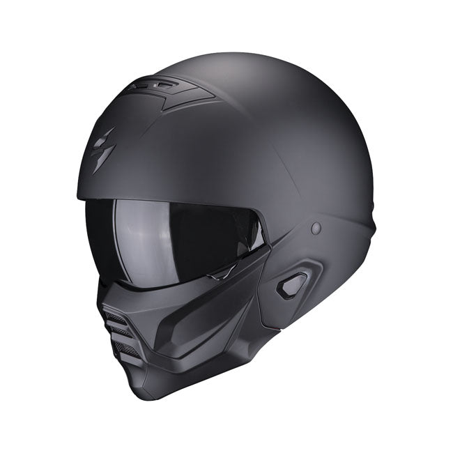 True Bad-ass is back! Loved by celebrities. The new EXO-Combat II; ECE R22.06 approved; is back with an even more aggressive design and radical look! Improved fitment; enhanced noise-reduction and an optically improved sun visor are just a few of the improvements over the previous EXO-Combat Helmet. The new 2-piece design allows the rider maximum airflow by converting to an open-face style helmet when needed. Attach the mask to complete the aggressive `bad-ass' look or just to add a little protection from d