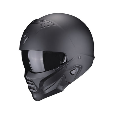 True Bad-ass is back! Loved by celebrities. The new EXO-Combat II; ECE R22.06 approved; is back with an even more aggressive design and radical look! Improved fitment; enhanced noise-reduction and an optically improved sun visor are just a few of the improvements over the previous EXO-Combat Helmet. The new 2-piece design allows the rider maximum airflow by converting to an open-face style helmet when needed. Attach the mask to complete the aggressive `bad-ass' look or just to add a little protection from d