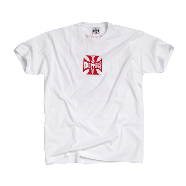 West Coast Choppers WCC OG Classic T Shirt Wit Rood Met Kruislogo Long Beach Katoen