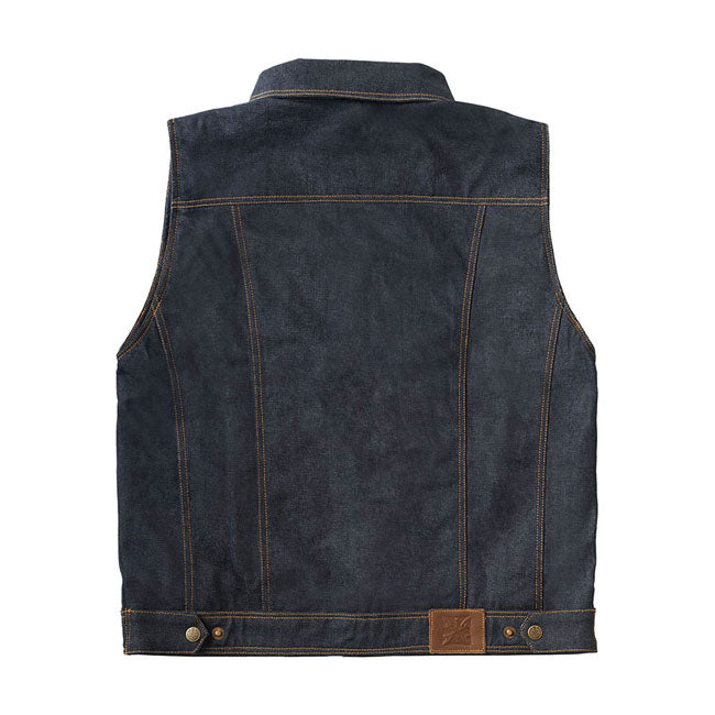 The West Coast Choppers x 13 1/2 Dominator RAW denim riding vest is the result of the collaboration with the guys of 13 « Company. The idea of this vest came alive when visiting Europe in 2023 and meet up with the guys from 13 1/2 and Motorcycle Storehouse. The result is a set of 3 riding vests made of leather; canvas or denim. All of each with cool little details and an inside lining with one of West Coast Choppers Finest copper bikes. The vest will even look better the more you wear it; with several insi