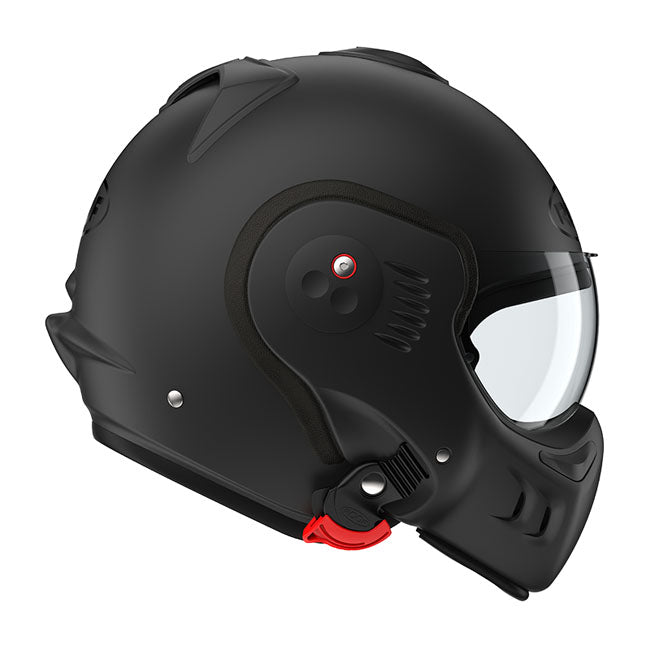 The ROOF Boxer Alpha helmet; the cult helmet with its two red safety locks; is recognizable among thousands of people. Its very compact shape optimizes both comfort and safety. The fiberglass shell of the Boxer helmet makes it particularly resistant to shocks and the test of time. The ROOF Boxer Alpha is equipped with removable foams for simple and precise installation of headphones; the FlexLocker system; an anti-scratch and antifog Crystal visor. The Boxer Alpha visor is compatible with the Boxer V8 and B