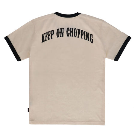 `Keep On Choppin' a tribute to the chopper lifestyle! This 100% cotton single jersey ringer t-shirts offer a regular fit for ultimate comfort and a classic look. Designed with bold graphics; they bring vintage vibes with a modern edge. Whether you go for the clean black-and-white style or the striking yellow-and-black combo; this t-shirt is perfect for those who live to ride.