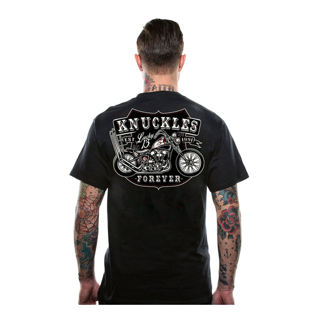 Lucky 13 Knuckles T-Shirt Zwart 100 Procent Katoen Met Grafische Print En Rebellie Vibe Regular Fit