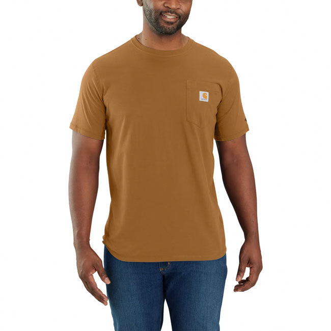 Relaxed fit ú 5.75 oz/ydý - 195 gsm ú basil heather ; engineer blue heather ; shaded beach heather 60% cotton/40% polyester ú black ; carharttr brown ; malt ; navy ; sage ; white 65% cotton/35% polyester ú heather grey 59% cotton/41% polyester ú saddle red heather 60% polyester/40% cotton ú carhartt forceT jersey with ventilated side panels ú carhartt forceT - fastdryT combined with anti-microbial properties ú fastdryT - wicks away moisture for comfort and fights odour with antimicrobial finishú s