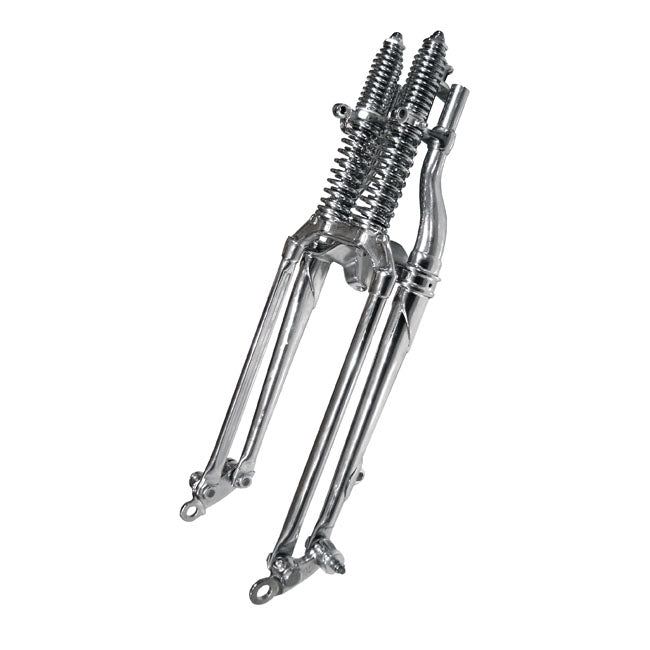 - Fork: Black - Front legs: Chrome - Rockers: Parkerized like OEM - Springs: Chrome - Rake: Inline - Length: Standard - OEM replacement reference 2602-40; 45517-40 (OEM is all black)