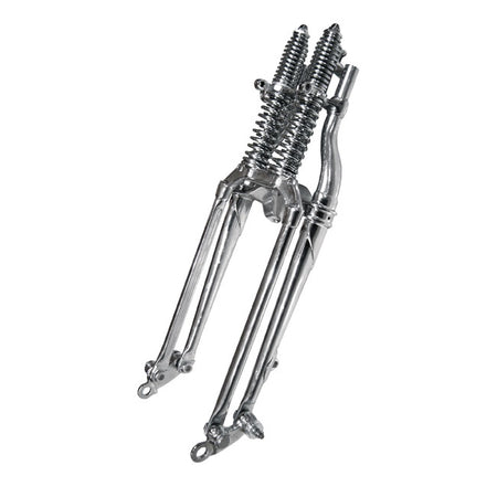 - Fork: Black - Front legs: Chrome - Rockers: Parkerized like OEM - Springs: Chrome - Rake: Inline - Length: Standard - OEM replacement reference 2602-40; 45517-40 (OEM is all black)