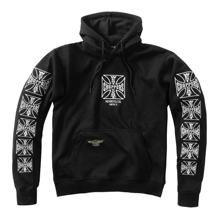 The Dominator Hoody from West Coast Choppers isn't just streetwear; it's a statement. Made from heavyweight cotton blend; this hoody is warm; tough; and ready to roll wherever the road takes you. Fully embroidered OG Cross logos blaze across the chest; back; and sleeves; no shortcuts; no compromises. This is next-level chopper gear for those who live fast; ride hard; and don't do subtle. From the streets to the garage; the Dominator has your back; literally.