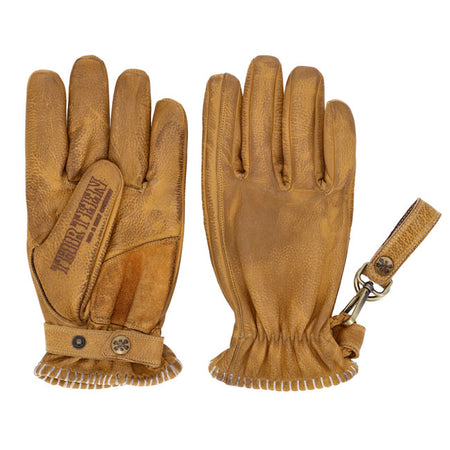 Embark on a journey with the 13 1/2 Loud Ride gloves - where rugged charm meets timeless allure in a symphony of craftsmanship and style. Inspired by the legendary designs; these gloves are more than just accessories; they''re a statement of rebellion and individuality. The gloves are made from the finest full grain cowhide and CE approved; each pair is gonna tell a story of adventure and grit; with a distressed; vintage look that only improves with age. Picture yourself on the open road; the wind in your h
