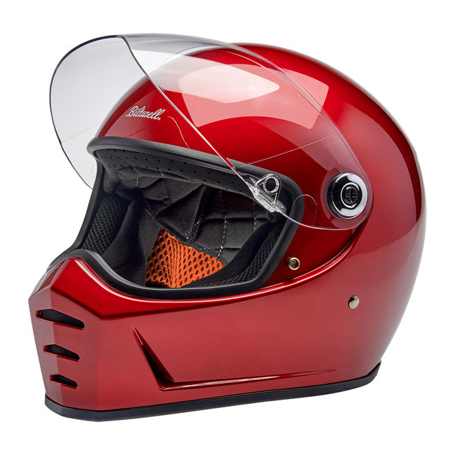 Progressively styled and rigorously tested; the Biltwell Lane Splitter; ECE 06 and DOT approved; helmet is a top choice for riders who demand comfort and high performance. The aggressive looking lines of this helmet truly set it apart in the retro-styled helmet market. Features include a rugged ABS outer shell with hand-painted finish; ventilated and shock-absorbing EPS safety liner with gorgeous hand-stitched interior padding; removable cheek pads; clear anti-fog and anti-scratch CE-certified shield. Also 
