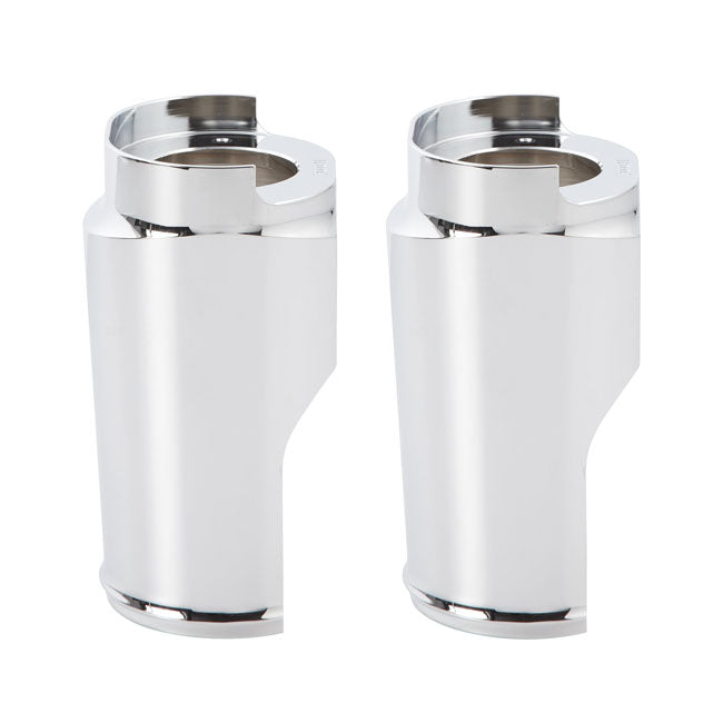 Special upper fork slider covers; notched on the inside to offer extra clearance with 18x5.5" wide wheels in stock front ends. Designed to work with Arlen Ness fat front fenders.   Note: The notch; or cutaway; in these fork boots will allow a bolt-on installation in combination with Arlen Ness ''Pro Short'' and ''Rapper'' fat front fenders.