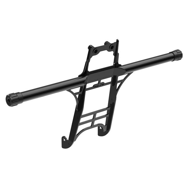 820mm wide. Black powder coated steel crash bar for use with narrow frames & mid-controls. Complete with mounting hardware. Includes black anodized CNC machined aluminum end caps. Replacement or optional other color end caps are separately available as: - 709618 Gloss blue anodized - 709619 Gloss Gold anodized - 709620 Gloss red anodized - 709621 Gloss black anodized - 709622 Uncoated machined aluminum finish. Note: This 709616 crash bar (820mm wide) is recommended for Low Rider ST models. The 709615 crash 