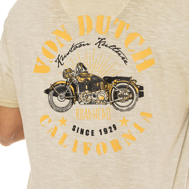 Von Dutch Hero T Shirt Beige 100 Procent Katoen Casual Kleding Voor Fans Motorcultuur