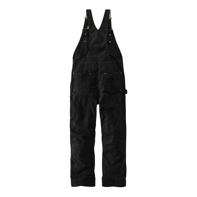 The Carhartt Duck loose fit washed duck insulated bib overall for any use. Made off 100% cotton; 12 oz/ydý - 407 gsm; kick panels; two lower-front pockets and two reinforced back pockets; right-leg hammer loop; double front reinforced knee pockets with cleanout openings; ankle to hip side-leg snap closure.